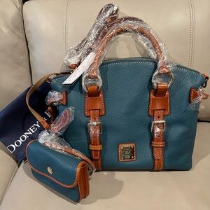 New Dooney & Bourke Domed Satchel Purse, Button Snap Wristlet, Keyfob, Dustbag
